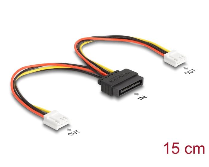 SATA Stromkabel 15 Pin Stecker zu 2 x Floppy 4 Pin Buchse 15 cm