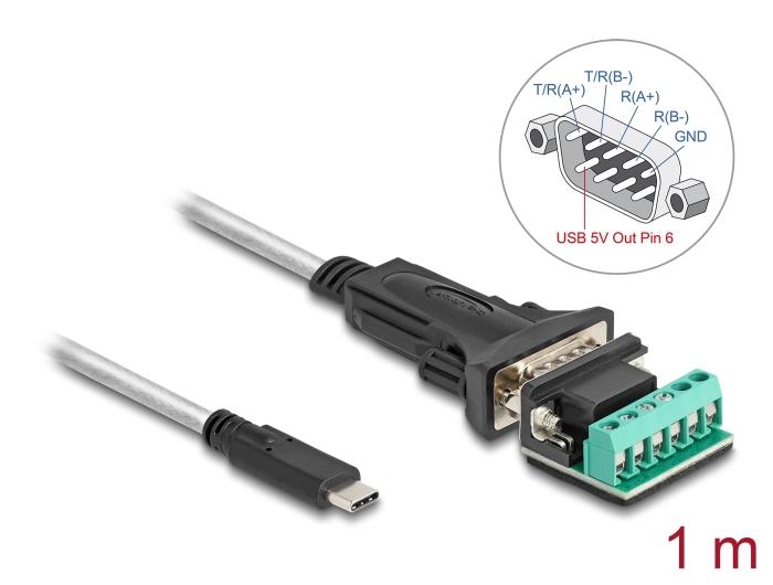 Delock Adapter USB Type-C™ auf 1 x seriell RS-422/485 Stecker mit 6-Pin-Klemme