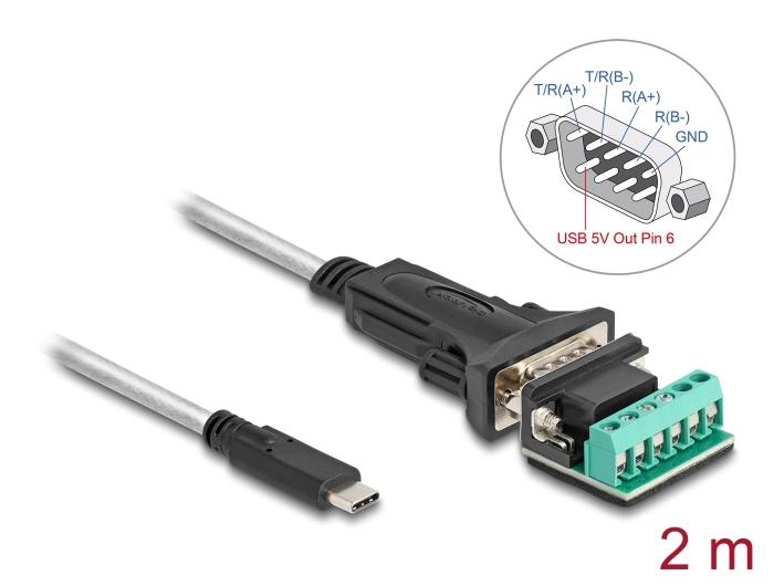 Delock Adapter USB 2.0 Type-C™ zu 1 x Seriell RS-422/485 Stecker mit 6 Polen