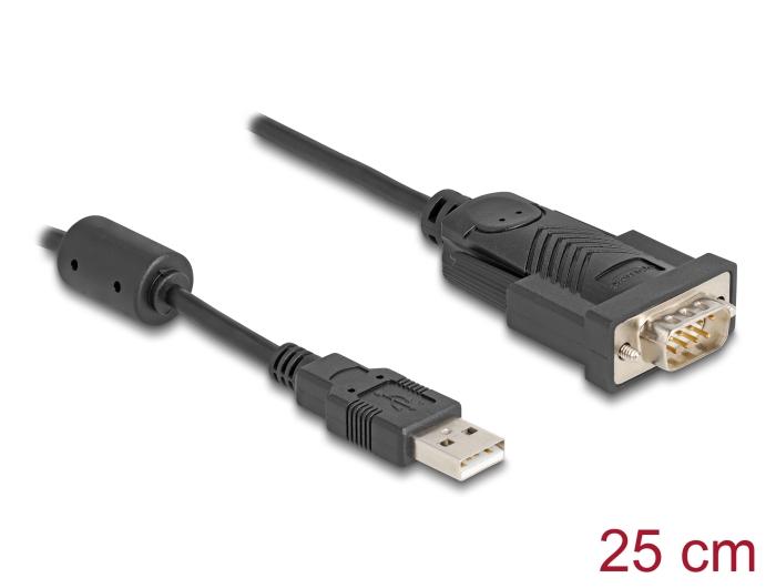 Delock Adapter USB 2.0 Typ-A auf 1 x Seriell RS-232 D-Sub 9-Pin Stecker mit