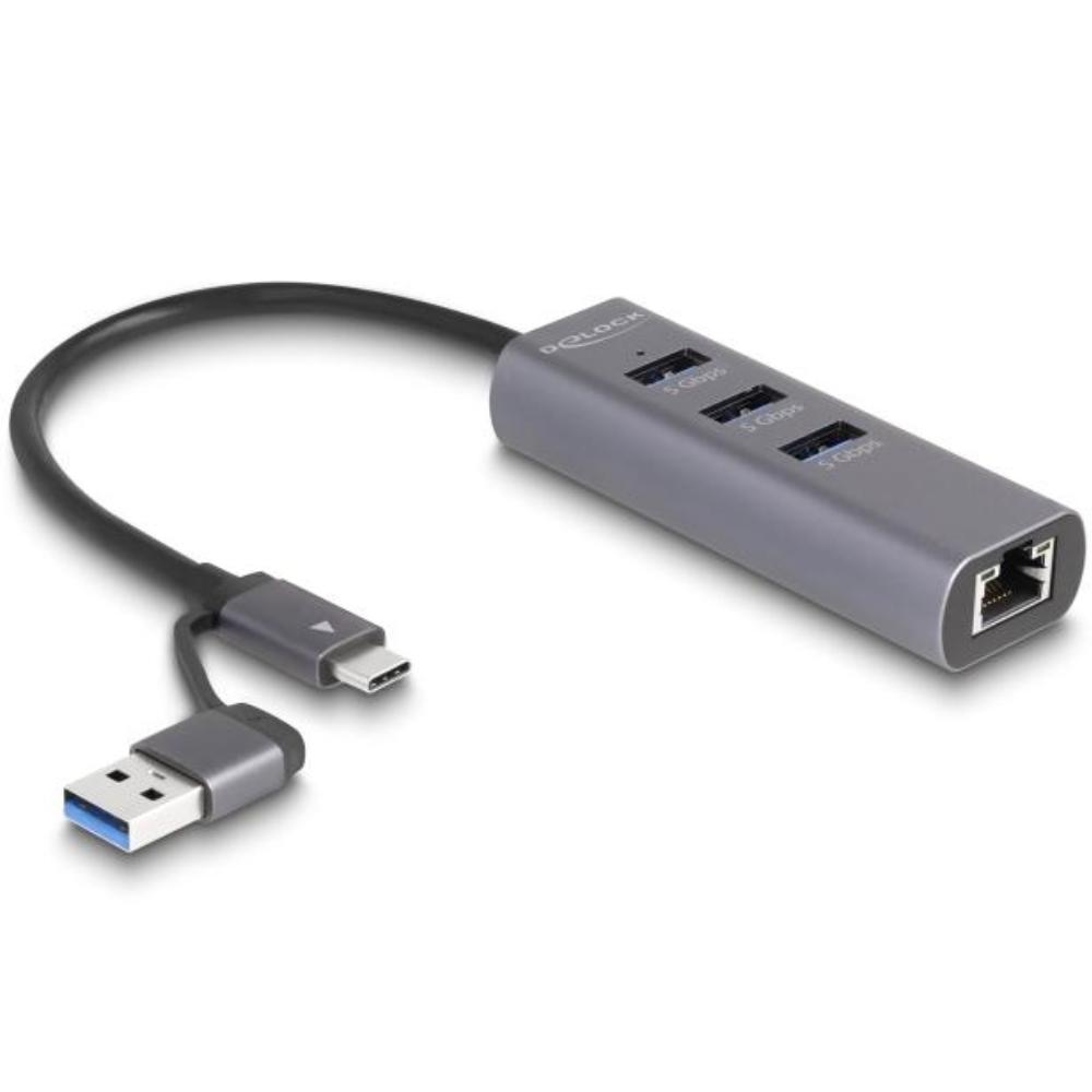 USB-C-Hub mit 3× USB-A-Anschlüssen und Gigabit-LAN