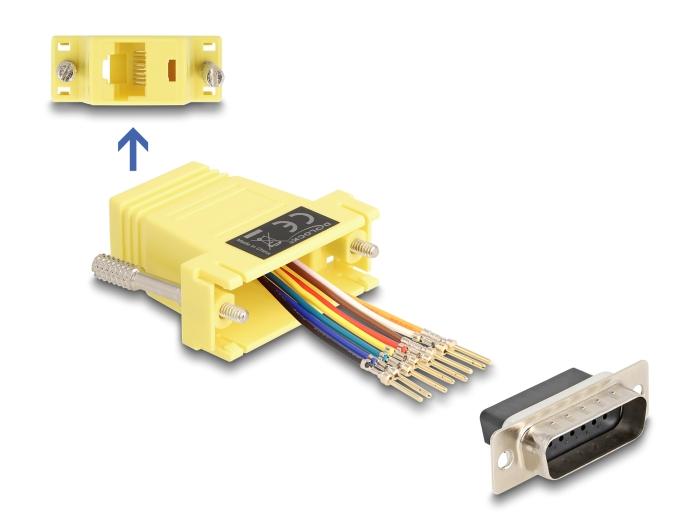 Delock D-Sub 15 Pin Stecker zu RJ45 Buchse Montagesatz gelb