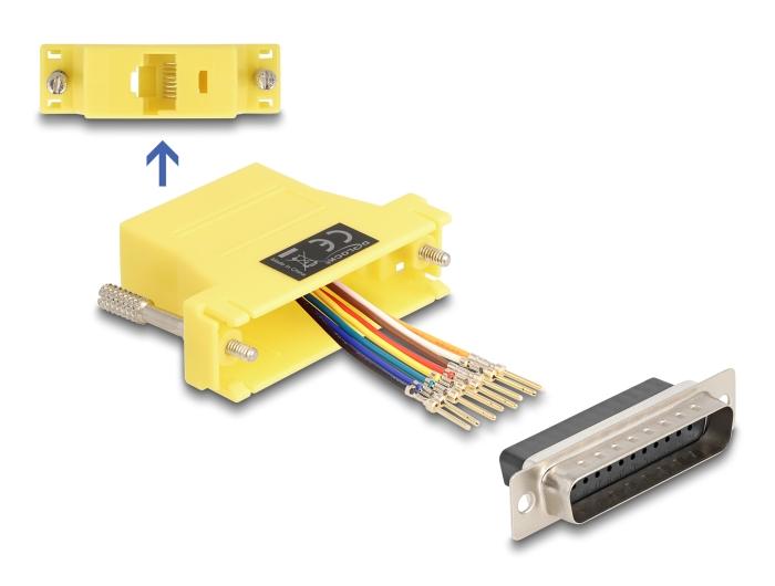 Delock D-Sub 25 Pin Stecker auf RJ45 Buchse Montagesatz gelb