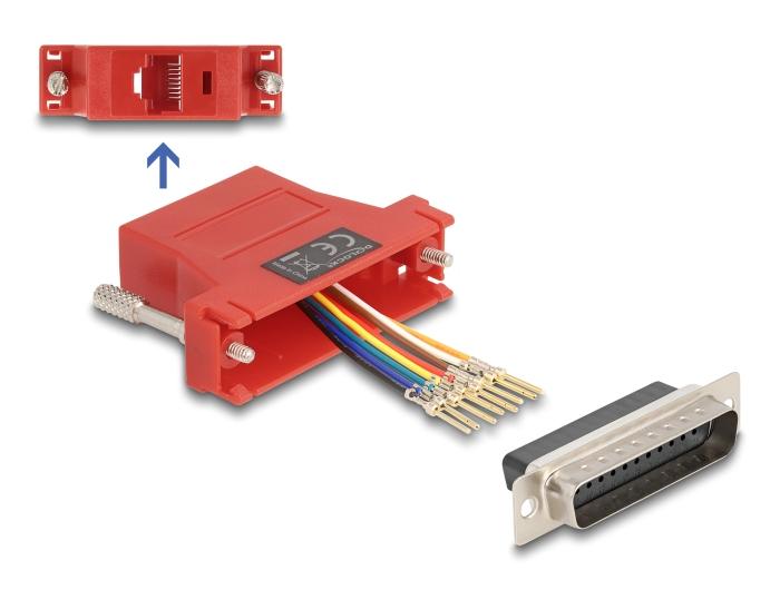 Delock D-Sub 25 Pin Stecker auf RJ45 Buchse Montagekit rot