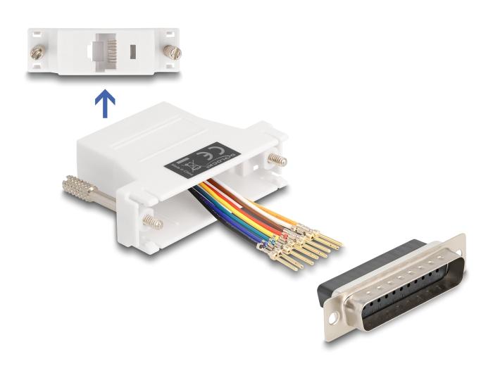 Delock D-Sub 25 Pin Stecker zu RJ45 Buchse Montagekit weiß