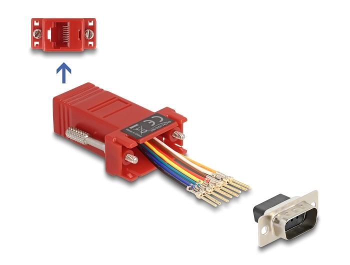 Delock D-Sub 9 Pin Stecker auf RJ45 Buchse Montagesatz rot