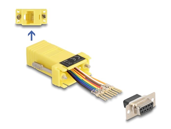 Delock D-Sub 9 Pin Buchse zu RJ45 Buchse Montagesatz gelb