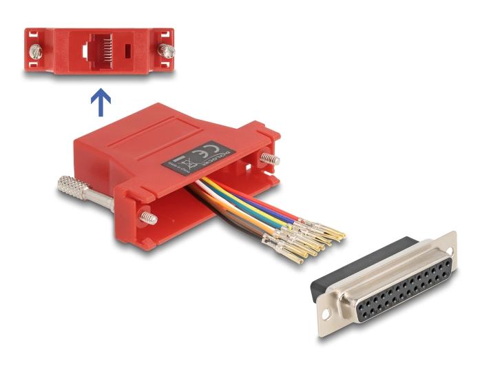 Delock D-Sub 25 Pin Buchse auf RJ45 Buchse Montagesatz rot