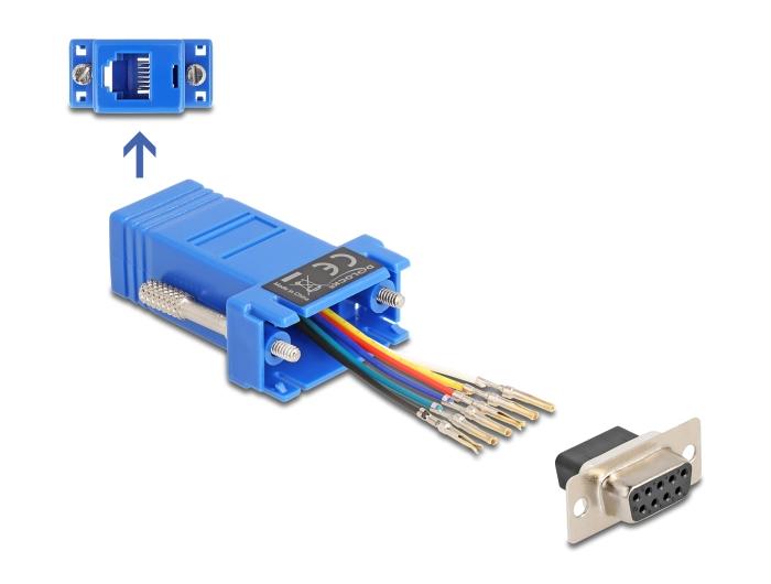 Delock D-Sub 9 Pin Buchse zu RJ12 Buchse Montagesatz blau