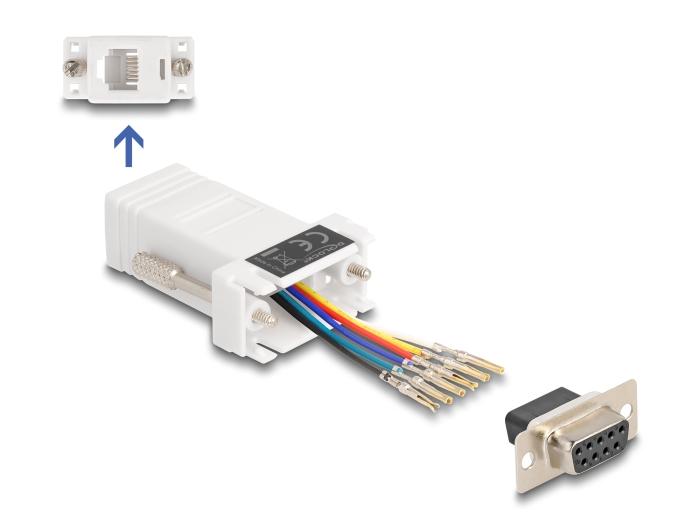 Delock D-Sub 9 Pin Buchse zu RJ12 Buchse Montagesatz weiß