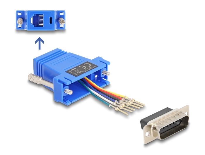 Delock D-Sub 15 Pin Stecker auf RJ12 Buchse Montagesatz blau