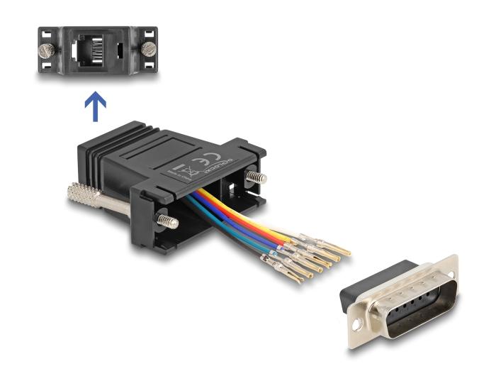 Delock D-Sub 15 Pin Stecker auf RJ12 Buchse Montagesatz schwarz
