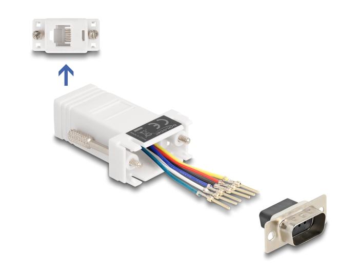 Delock D-Sub 9 Pin Stecker auf RJ12 Buchse Montagesatz weiß
