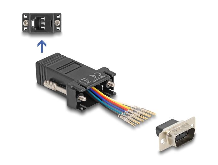 Delock D-Sub 9 Pin Stecker auf RJ12 Buchse Montagesatz schwarz