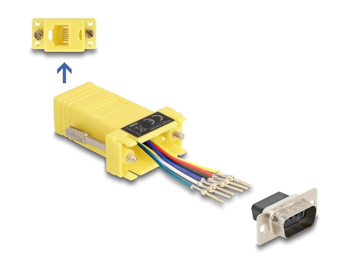 Delock D-Sub 9 Pin Stecker auf RJ12 Buchse Montagesatz gelb
