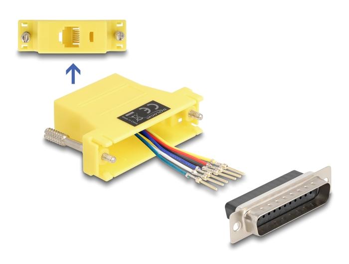 Delock D-Sub 25 Pin Stecker auf RJ12 Buchse Montagesatz gelb