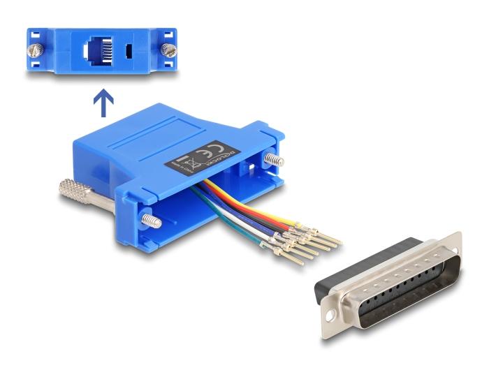 Delock D-Sub 25 Pin Stecker auf RJ12 Buchse Montagesatz blau