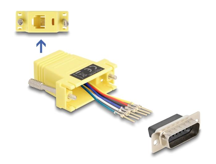 Delock D-Sub 15 Pin Stecker auf RJ12 Buchse Montagesatz gelb