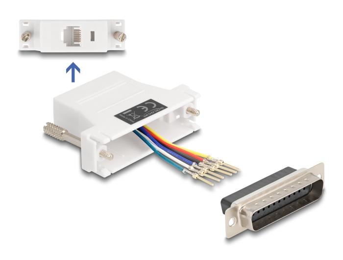 Delock D-Sub 25 Pin Stecker auf RJ12 Buchse Montagesatz weiß