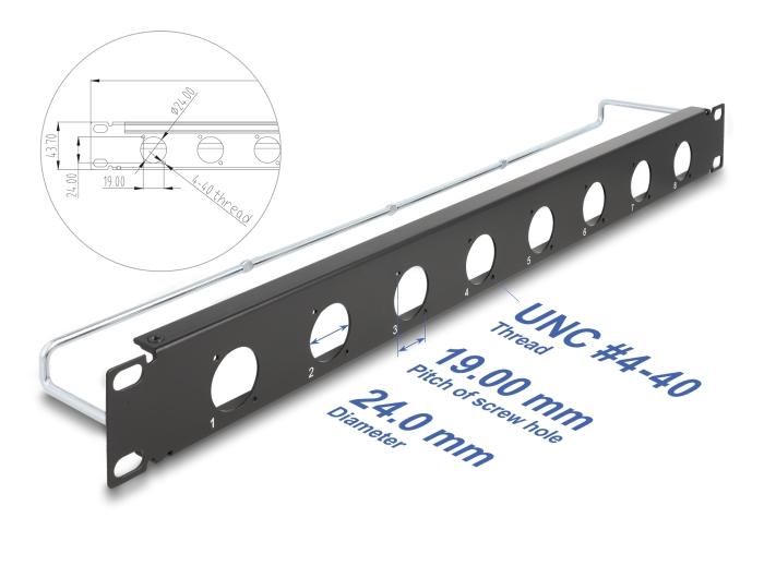 Delock 19″ D-Typ Patchpanel mit Entlastungsschiene 8 Port 1 HE schwarz