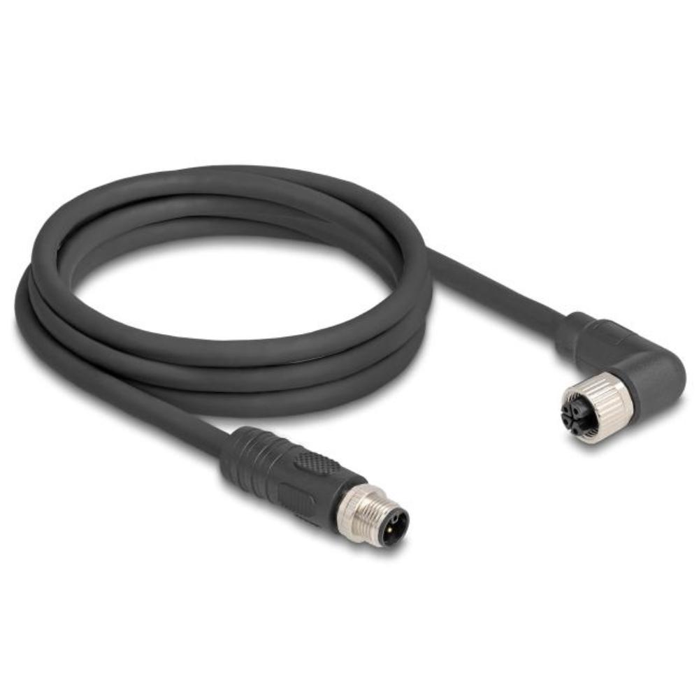 M12-Kabel - M12 Stecker 4-polig L-codiert zu M12 Buchse 4-polig L-codiert abgewinkelt - Für Energieführungsketten geeignet