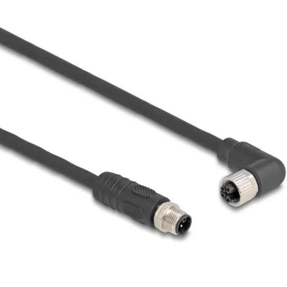 Delock M12 Kabel L-kodiert 4-Pin Stecker gerade zu Buchse rechtswinklig