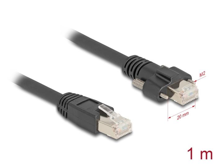 Delock Kabel RJ45 Stecker zu RJ45 Stecker mit Schraubabstand 20 mm für
