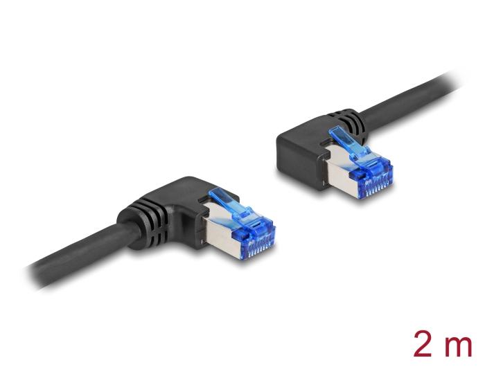 Delock RJ45 Netzwerkkabel Cat.6A S/FTP rechts/links gewinkelt 2 m schwarz