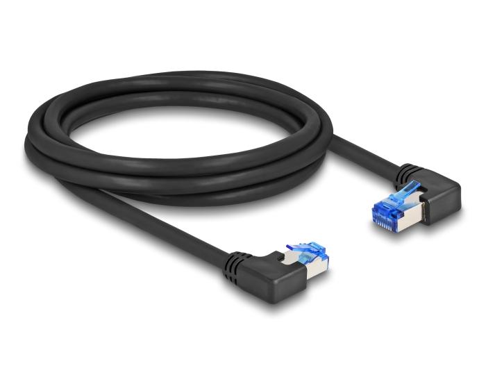 Delock RJ45 Netzwerkkabel Cat.6A S/FTP rechts/links gewinkelt 2 m schwarz
