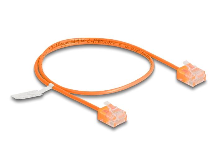 Delock RJ45 Netzwerkkabel Cat.6 UTP Ultra Slim 0,5 m orange mit kurzen Ste