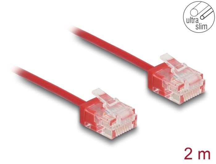 Delock RJ45 Netzwerkkabel Cat.6 UTP Ultra Slim 2 m rot mit kurzen Steckern