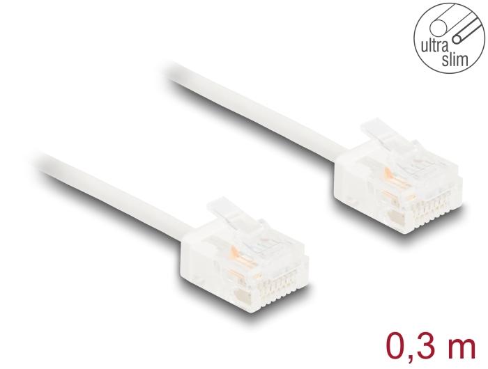 Delock RJ45 Netzwerkkabel Cat.6 UTP Ultra Slim 0,3 m weiß mit kurzen Steckern