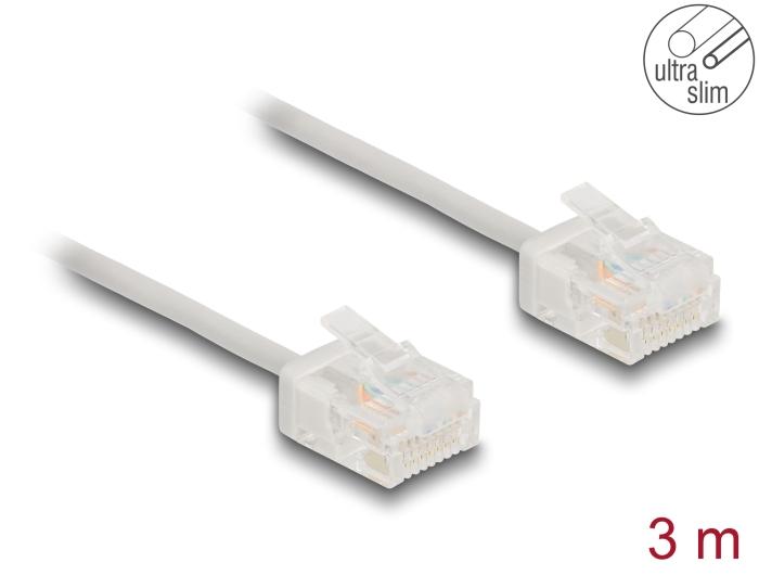 Delock RJ45 Netzwerkkabel Cat.6 UTP Ultra Slim 3 m grau mit kurzen Stecker