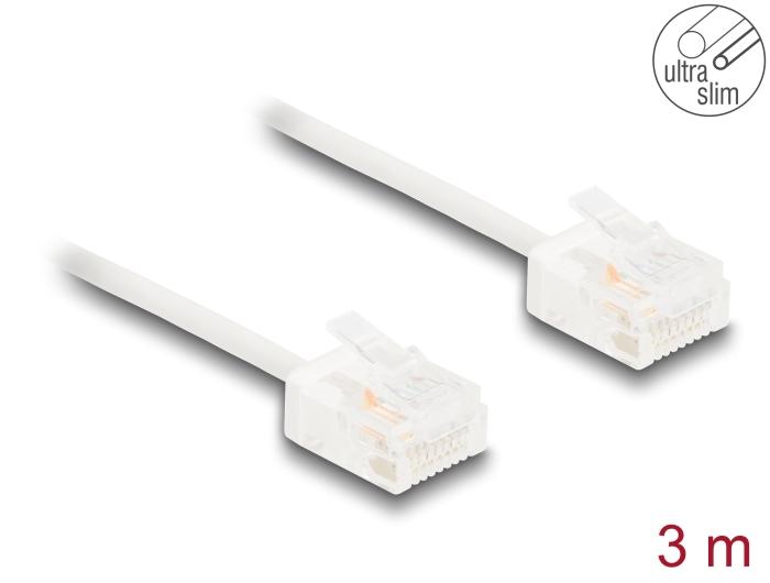 Delock RJ45 Netzwerkkabel Cat.6 UTP Ultra Slim 3 m weiß mit kurzen Stecker