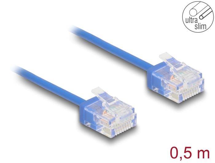 Delock RJ45 Netzwerkkabel Cat.6 UTP Ultra Slim 0,5 m blau mit kurzen Steckern