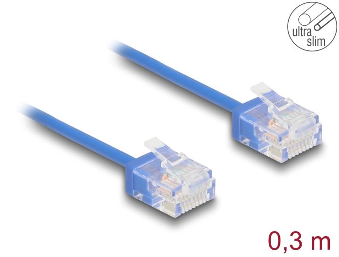 Delock RJ45 Netzwerkkabel Cat.6 UTP Ultra Slim 0,3 m blau mit kurzen Steckern