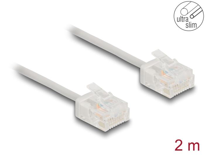 Delock RJ45 Netzwerkkabel Cat.6 UTP Ultra Slim 2 m grau mit kurzen Stecker