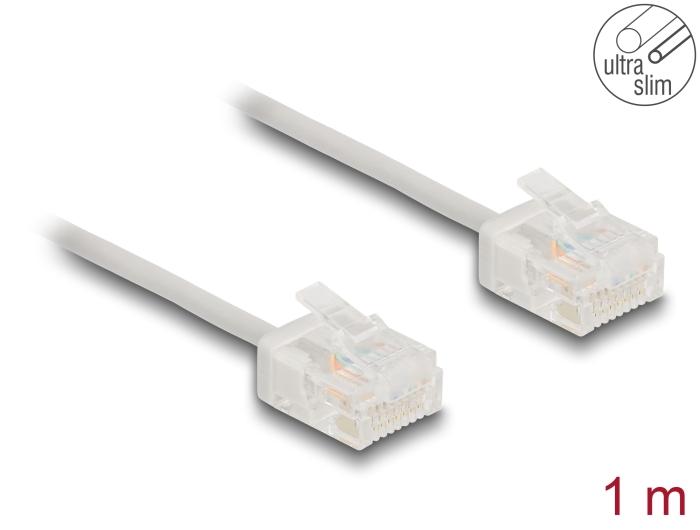Delock RJ45 Netzwerkkabel Cat.6 UTP Ultra Slim 1 m grau mit kurzen Stecker