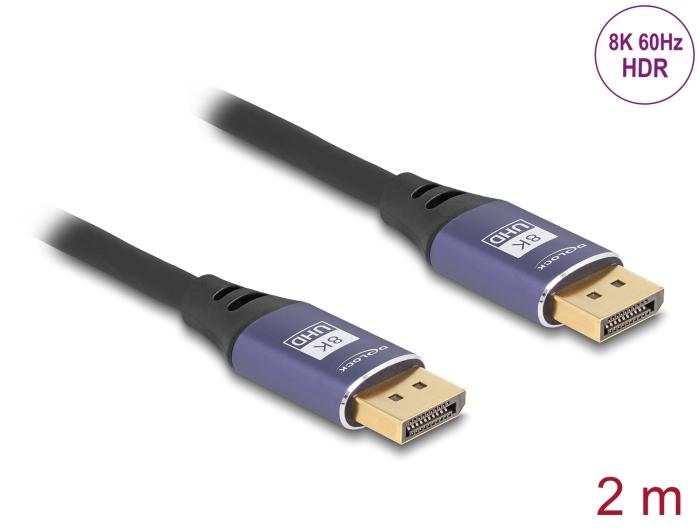 Delock DisplayPort Kabel 8K 60 Hz 2 m lila Metall