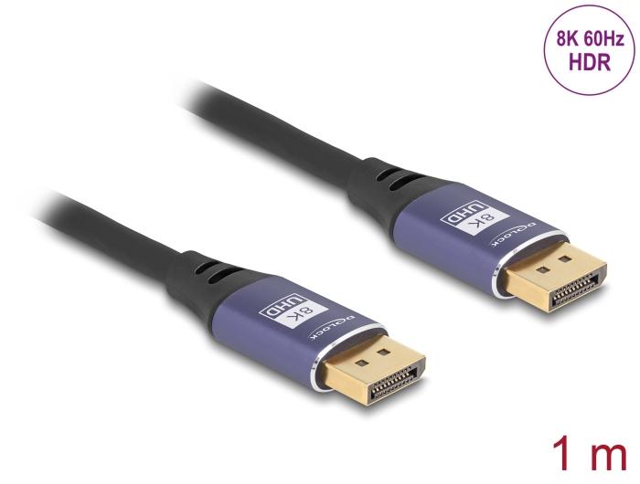 Delock DisplayPort Kabel 8K 60 Hz 1 m lila Metall