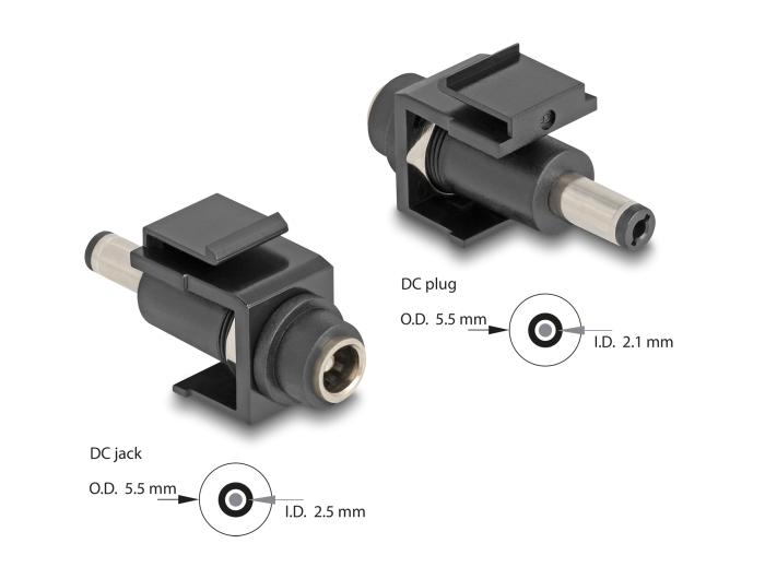 Delock Keystone Modul DC 5,5 x 2,5 mm Buchse zu DC 5,5 x 2,1 mm Stecker sc