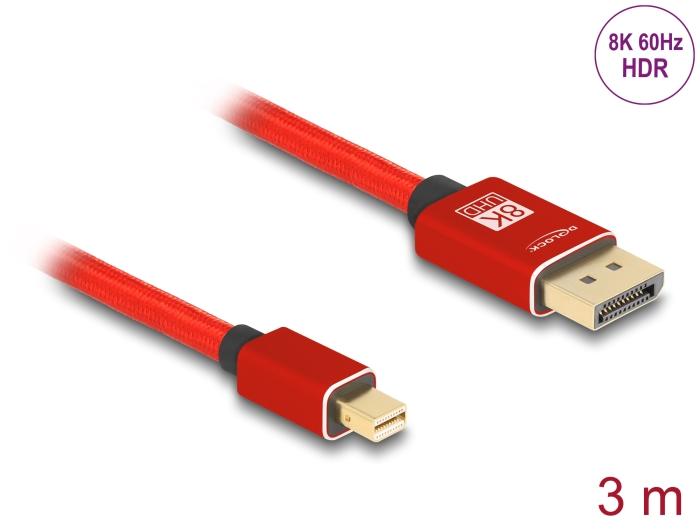 Delock Mini DisplayPort auf DisplayPort Kabel 8K 60 Hz 3 m rot Metall ohne
