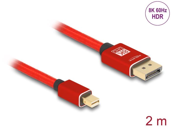 Delock Mini DisplayPort auf DisplayPort Kabel 8K 60 Hz 2 m rot Metall ohne