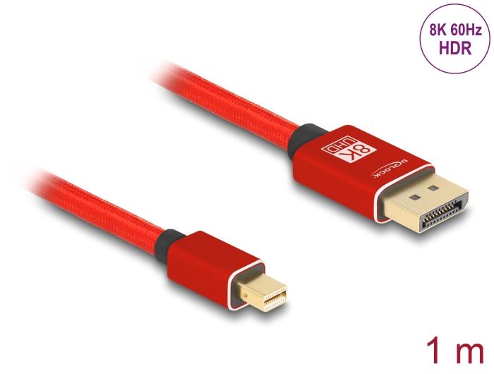 Delock Mini DisplayPort auf DisplayPort Kabel 8K 60 Hz 1 m rot Metall ohne