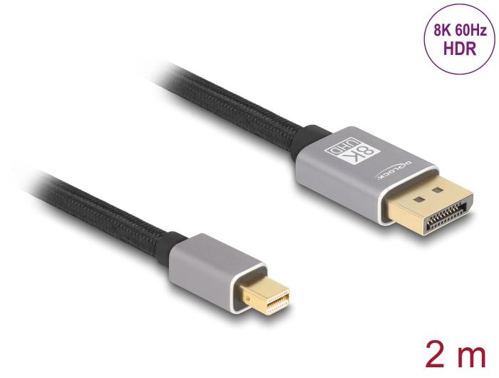Delock Mini DisplayPort auf DisplayPort Kabel 8K 60 Hz 2 m grau Metall ohne