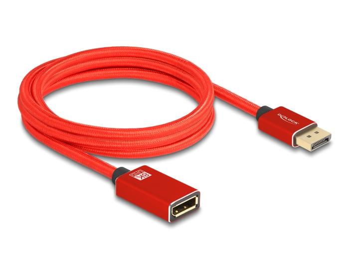 Delock DisplayPort Verlängerungskabel 8K 60 Hz 2 m rot Metall ohne Einrast