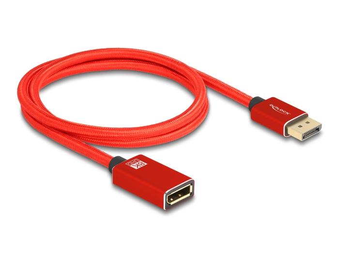 Delock DisplayPort Verlängerungskabel 8K 60 Hz 1 m rot Metall ohne Einrast