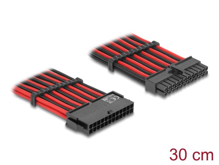 Delock Verlängerungskabel 24 Pin ATX Stecker zu 24 Pin ATX Buchse Textilummantelung