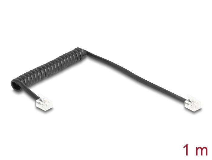 Delock Telefonkabel / Spiralkabel RJ11 Stecker zu RJ11 Stecker schwarz 1 m