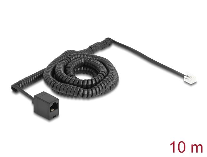 Delock Telephonkabel / Spiralkabel RJ11 Stecker zu RJ45 Buchse schwarz 10 m